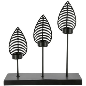 Teelichthalter  Blätter | schwarz | Metall | 30 cm | 32 cm | 10 cm |