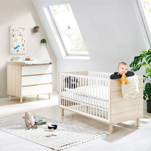 Babyzimmer Set mit Babybett und Wickelkommode FERRARA-134 in weiß mit Esche Dekor
