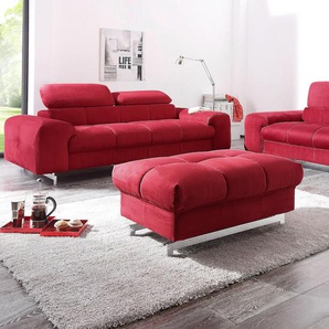 Polstergarnitur COTTA Mailand Sitzmöbel-Sets Gr. Luxus-Microfaser, mit Kopfteilverstellung, rot Couchgarnituren Sets Set: bestehend aus 3-Sitzer und Hocker, mit edlen Metallfüßen