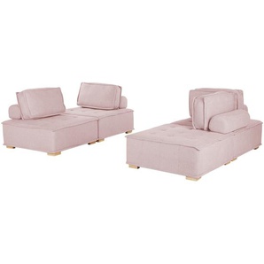 Modulares Sofa Set Rosa Polsterbezug Gesteppt 4-Sitzer Couchgarnitur aus Verschiedenen Elementen zwei 2-Sitzer-Sofas mit Kissen Modern Skandi