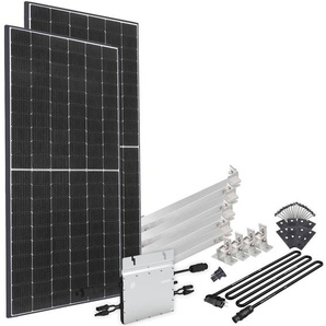 OFFGRIDTEC Solaranlage Solar-Direct 830W HM-800 Solarmodule Schukosteckdose, 10 m Anschlusskabel, Montageset für Flachdach schwarz Solartechnik