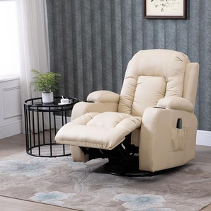 HOMCOM Massagesessel Fernsehsessel Relaxsessel mit Liegefunktion TV Sessel Massagestuhl mit Wärmefunktion Wippenfunktion mit Fernbedienung Cremeweiß 85 x 94 x 104 cm