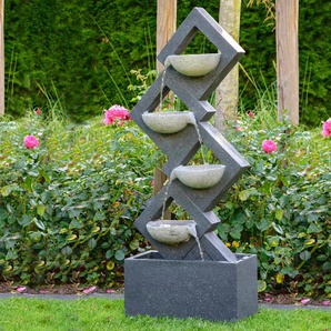 Dobar Gartenbrunnen mit 4 Schalen und LEDs - Steinoptik in verschiedenen Grautönen -