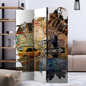 Raum Trennwand mit NEW YORK Collage Leinwand und Fichte
