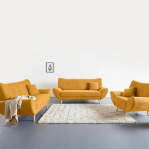 Polstergarnitur HOME AFFAIRE Basta Sitzmöbel-Sets Gr. H/T: 80 cm x 82 cm, Luxus-Microfaser weich, gelb Couchgarnituren Sets Komfortable Wellenunterfederung