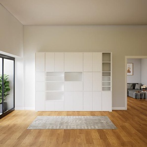 Schrankwand Weiß - Moderne Wohnwand: Türen in Weiß - Hochwertige Materialien - 303 x 234 x 34 cm, Konfigurator