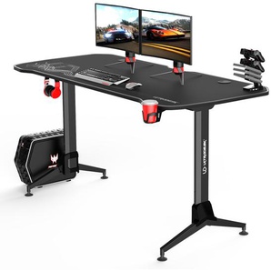Gaming Tisch FUROX - Gamer Schreibtisch Tischplatte mit Carbon Oberfläche Schwarz  Weiß, Full Desktop Mauspad, höhenverstellbar, 160 x 70 cm