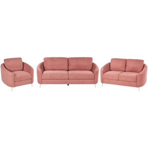 Sofa Set 3-Teilig Rosa Stoffbezug mit Armlehnen Goldenen Metallfüßen Glamourös Modern Wohnzimmer 2-Sitzer 3-Sitzer und Sessel