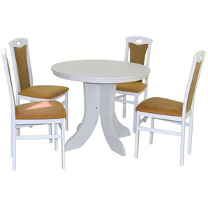 Tischgruppe 2450-4581, 5-teilig, Weiß / Gelb, 1 Tisch Und 4 Stühle