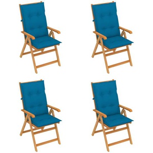 Gartenstühle 4 Stk. mit Blauen Kissen Massivholz Teak