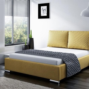 Polsterbett Bett Doppelbett GALENO 160x200 cm in Stoff Gelb