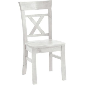 Carryhome Stuhl , Weiß , Holz , Kiefer , massiv , eckig , 44x96x50 cm , Typenauswahl , Esszimmer, Stühle, Esszimmerstühle, Vierfußstühle