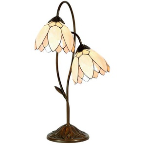 LumiLamp Tiffany Tischlampe Ø 33*61 cm Beige Braun Glas Blumen Schreibtischlampe Tiffany Tiffany Lampe