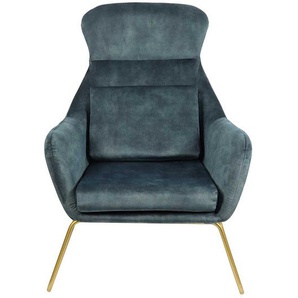 Ausgefallener Sessel aus Samtvelours Blau Metall Messingfarben