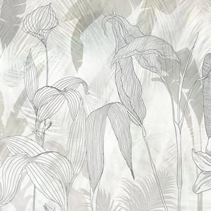 KOMAR Fototapete Vlies - Linierte Lilien Größe 400 x 250 cm Tapeten Vom Design bis zum Druck Made in Germany B/L: 4 m x 0,01 m, Rollen: 1 St., bunt Fototapeten Natur