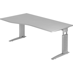 bümö® Schreibtisch U-Serie höhenverstellbar, Tischplatte 180 x 100 cm in grau, Gestell in silbergrau