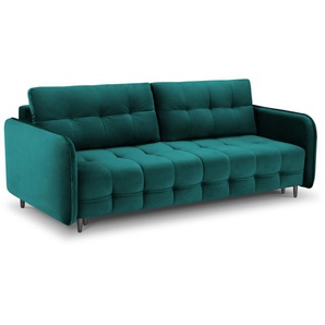 Samtiges Sofa mit Bettfunktion, Scaleta, 3 Sitze, Türkis, 219x99x94