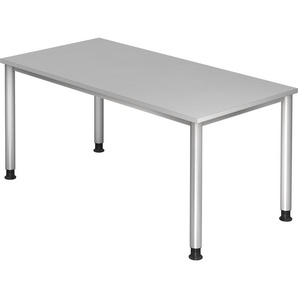 bümö® Schreibtisch H-Serie höhenverstellbar, Tischplatte 160 x 80 cm in grau, Gestell in silber