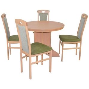 Tischgruppe 2450-4581, 5-teilig, Natur / Grün, 1 Tisch Und 4 Stühle