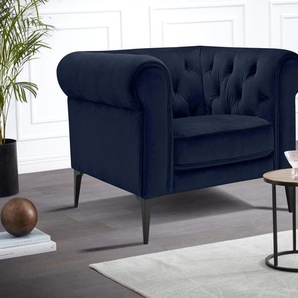 Premium collection by Home affaire Chesterfield-Sessel Tobol, im modernen Chesterfield Design Samtstoff, B/H/T: 105 cm x 75 92 blau Sessel