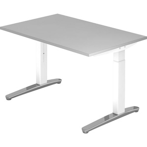 bümö® Design Schreibtisch XB-Serie höhenverstellbar, Tischplatte 120 x 80 cm in grau, Gestell in weiß/alu poliert