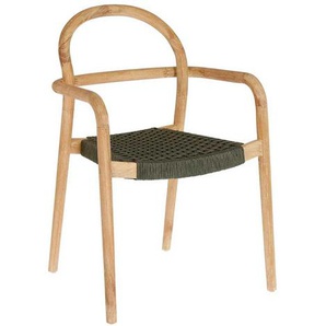 Design Stühle aus Eukalyptusholz und Kordel Geflecht Armlehnen (4er Set)
