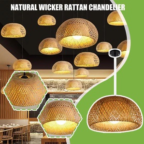 Vintage Bamboo Wicker Rattan Shade Pendant Light Hanging Fixture Lamp Neu.