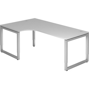 bümö® Schreibtisch R-Serie höhenverstellbar, Tischplatte 200 x 120 cm in grau, Gestell in silber