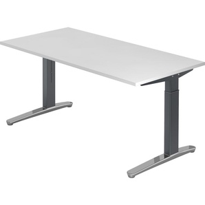 bümö® Design Schreibtisch XB-Serie höhenverstellbar, Tischplatte 160 x 80 cm in weiß, Gestell in graphit/alu poliert