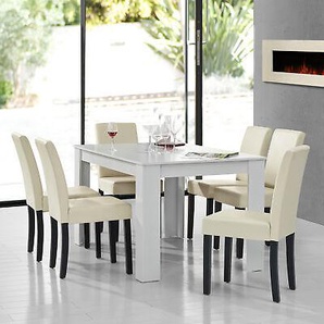 [en.casa]® Esstisch Weiß Mit 6 Stühlen Creme [140x90] Tisch Stühle Essgruppe