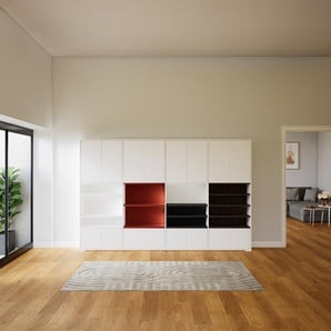 Wohnwand Weiß - Individuelle Designer-Regalwand: Türen in Weiß - Hochwertige Materialien - 300 x 196 x 34 cm, Konfigurator