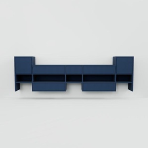 Hängeschrank Blau - Wandschrank: Schubladen in Blau & Türen in Blau - 267 x 79 x 34 cm, konfigurierbar