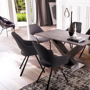 Stuhlgruppe Actor in schwarz / grau, mit ausziehbarer Tischplatte aus Keramik
