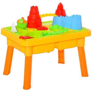 HOMCOM Kinder Sandspielzeug Sandkastentisch mit 23-tlg. Zubehör Spieltisch Strandspielzeug für 18-36 Monate PP Schlossthema 59L x 42 x 37 cm