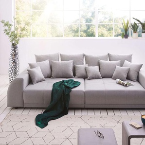 Big-Sofa Violetta 310x135 cm Grau abgesteppt mit Kissen, Big Sofas