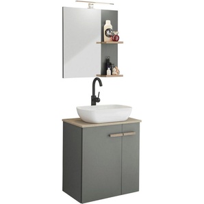 Places of Style Badmöbel-Set »SOLiD«, (2-St), Breite 60 cm, Waschtisch mit Aufsatzwaschbecken, Spiegel mit LED-Aufbauleuchte