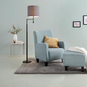 Sessel INOSIGN Bosse Struktur fein, mit Hocker, B/H/T: 74 cm x 93 cm x 81 cm, blau Einzelsessel Sessel Federkernpolsterung, in sehr vielen Bezügen und Farben