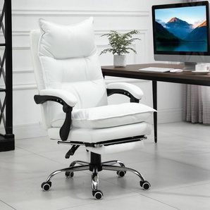 Vinsetto Bürostuhl mit Fußstütze höhenverstellbarer Schreibtischstuhl Drehstuhl Rückenlehne Kunstleder Weiß 66 x 72 x 122-130 cm