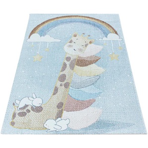 Kinderteppich AYYILDIZ TEPPICHE LUCKY 3612 Teppiche Gr. B/L: 160 cm x 230 cm, 11 mm, 1 St., blau Kinder Kinderteppiche Teppiche Giraffe Motivteppich