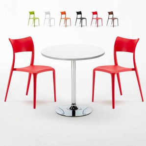 Weiß Rund Tisch Und 2 Stühle Farbiges Polypropylen-innenmastenset Parisienne Lon