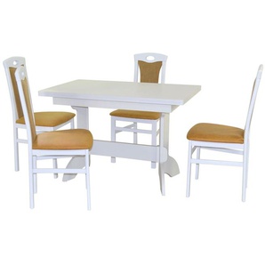 Tischgruppe 4565-4581, 5-teilig, Weiß / Gelb, 1 Tisch & 4 Stühle