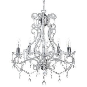 Kronleuchter Transparent und Silber Eisen 5-flammig mit Kristallen aus Acrylglas venezianischer Glamour Stil