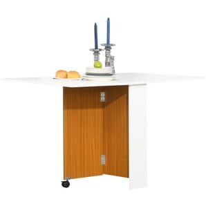 HOMCOM Klapptisch Mobiler Tisch Schreibtisch Beistelltisch mit Rollen Holz Weiß Schreibtisch  Esszimmertische