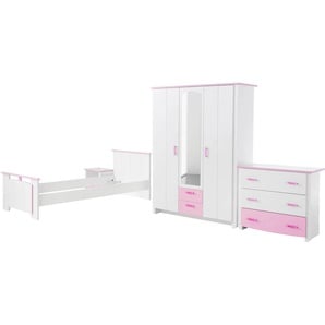 Jugendzimmer-Set PARISOT Biotiful Schlafzimmermöbel-Sets rosa (weiß, rosa) Komplett-Jugendzimmer Schlafzimmermöbel-Sets mit Kleiderschrank und Kommode