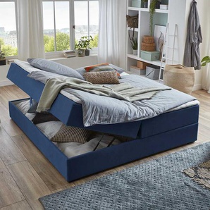 Boxbett mit Bettkasten Stofbezug Blau ohne Kopfteil