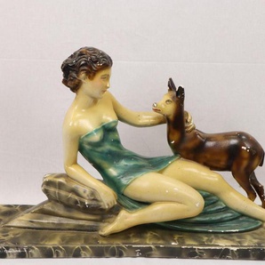 Vintage Keramik Skulptur - Frau mit Reh