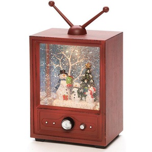 KONSTSMIDE LED Laterne Fernseher mit 3 Schneemännern, Weihnachtsdeko, LED fest integriert, Warmweiß, wassergefüllt, wählbare Energiefunktion, 1 warm weiße Diode