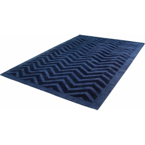 Teppich KAYOOM Luxury 410 Teppiche Gr. B/L: 160 cm x 230 cm, 13 mm, 1 St., blau (marineblau) Handwebteppich Kurzflorteppich Webteppich Esszimmerteppiche Teppiche Wohnzimmer