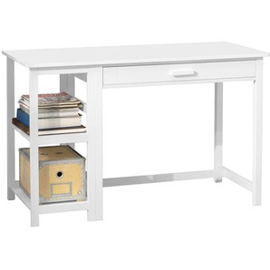 FWT71-W Schreibtisch mit 2 Ablagen und 1 Schublade Computertisch Bürotisch Arbeitstisch für Homeoffice Tisch weiß BHT ca.: 120x75x58cm