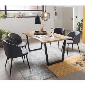 Baumkanten Sitzgruppe in Wildeichefarben und Grau 160 cm Tisch (fünfteilig)